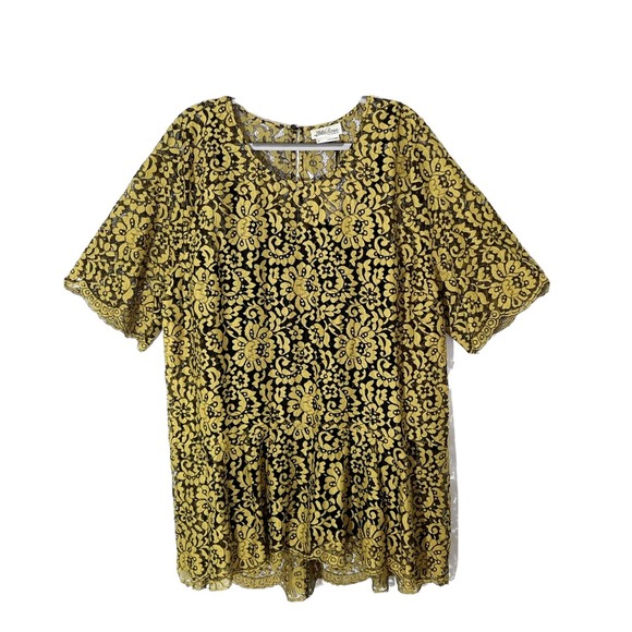 Lane Bryant Lela Rose Tunic Plus 20 Peplum Hi Lo Lime Floral Lace Boho Cottage - Picture 1 of 16